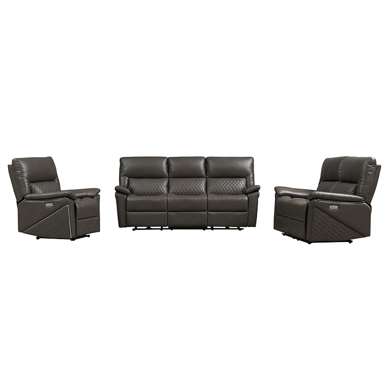 Leather 3-piece leather match electric reclining sofa set
