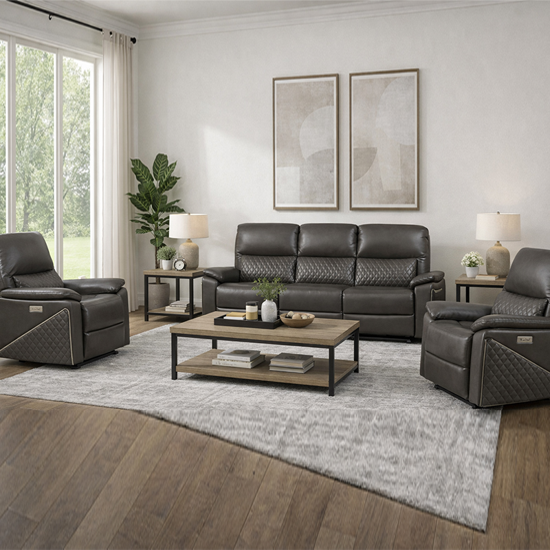Leather 3-piece leather match electric reclining sofa set