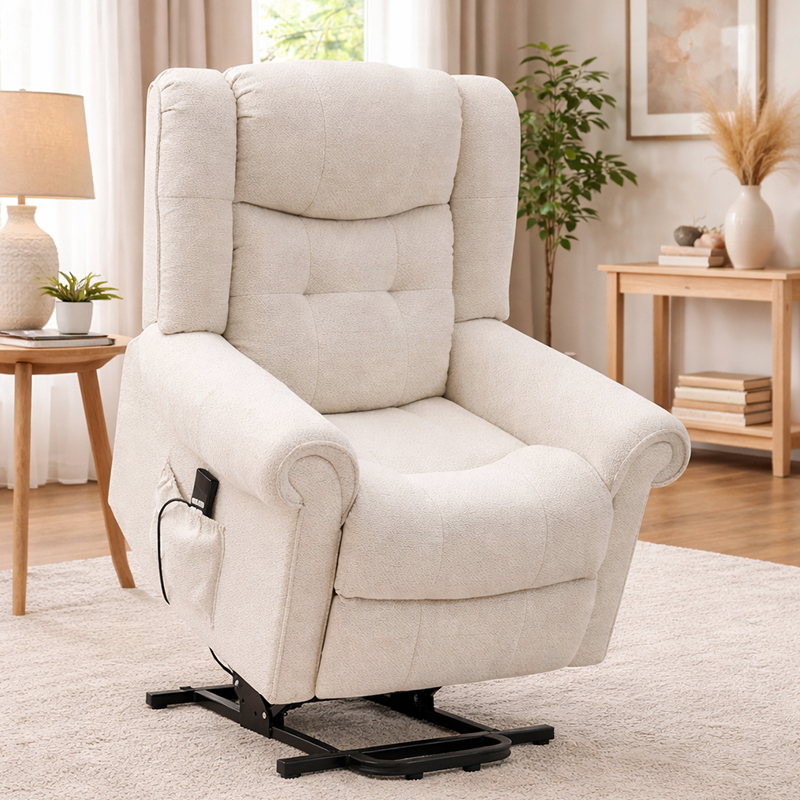 Chenille power lift recliner chair for elderly with vibration massage and heat