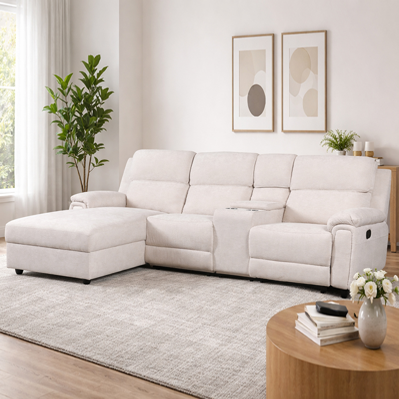 Chenille chaise sectional sofa with ottoman