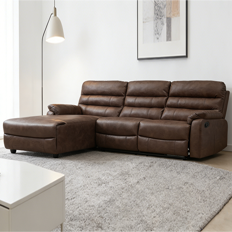 L-shape comfy leather three-seat modular sectional sofa with ottoman