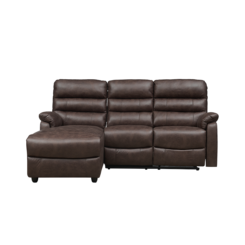 L-shape comfy leather three-seat modular sectional sofa with ottoman