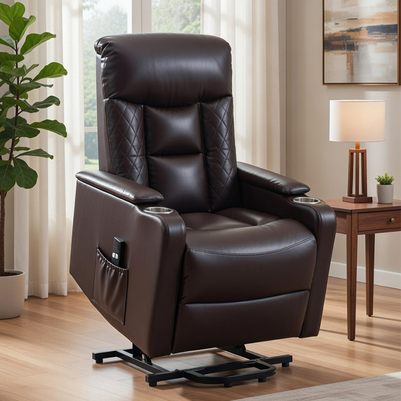 Breathable leather home theater seating Power lift recliner chair with cup holders for elderly