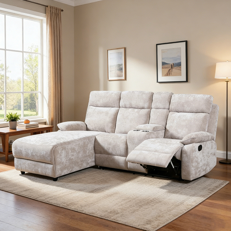 Chenille chaise sectional sofa with ottoman
