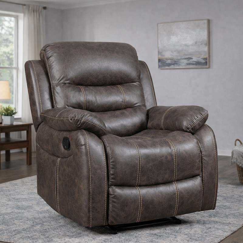 Leather Upholstered Manual Recliner Chair For Living Room