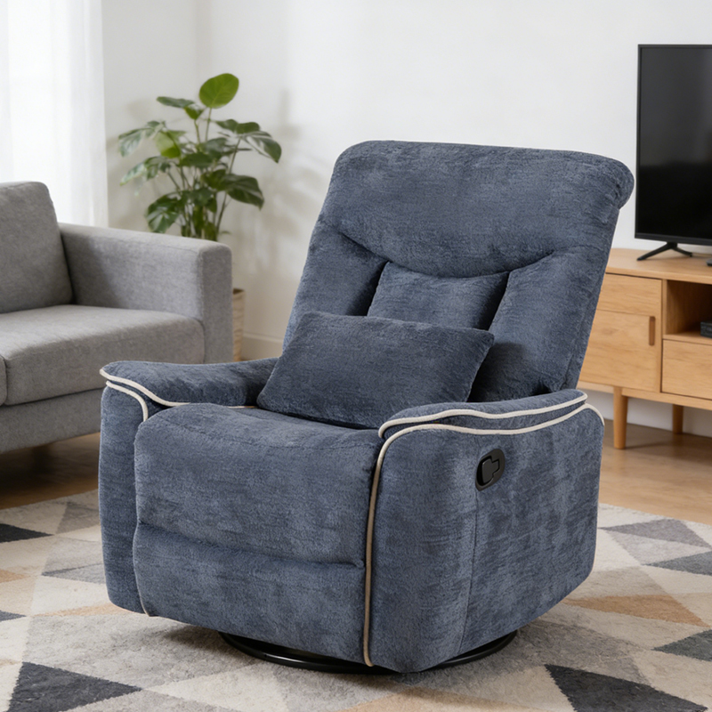 Large Wide Seat Manual Chenille Recliner with Swivel and Rocker 