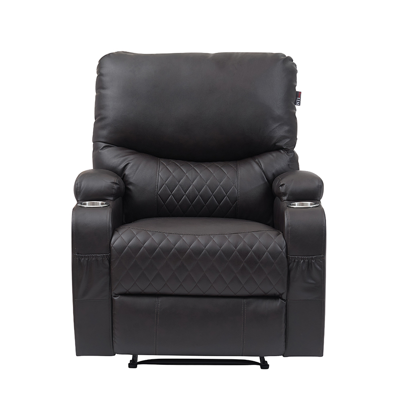 Overstuffed Faux Leather Manual Recliner Chair with Two Cup Holders
