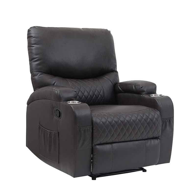 Overstuffed Faux Leather Manual Recliner Chair with Two Cup Holders