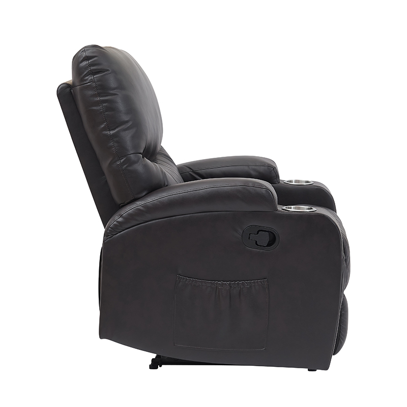 Overstuffed Faux Leather Manual Recliner Chair with Two Cup Holders