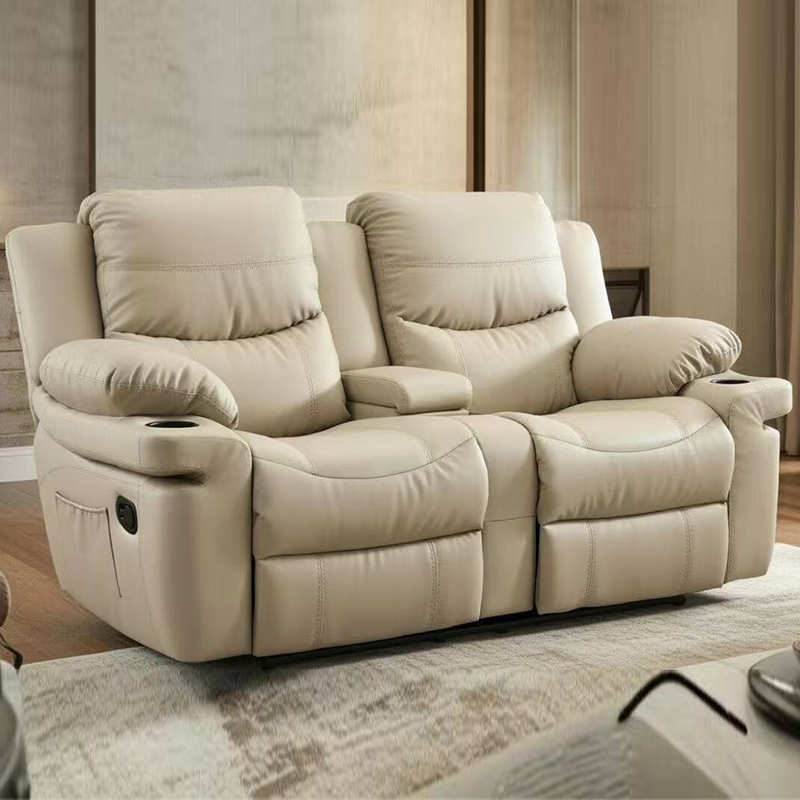 Leather Upholstered Manual Motion Loveseat Recliner Chair