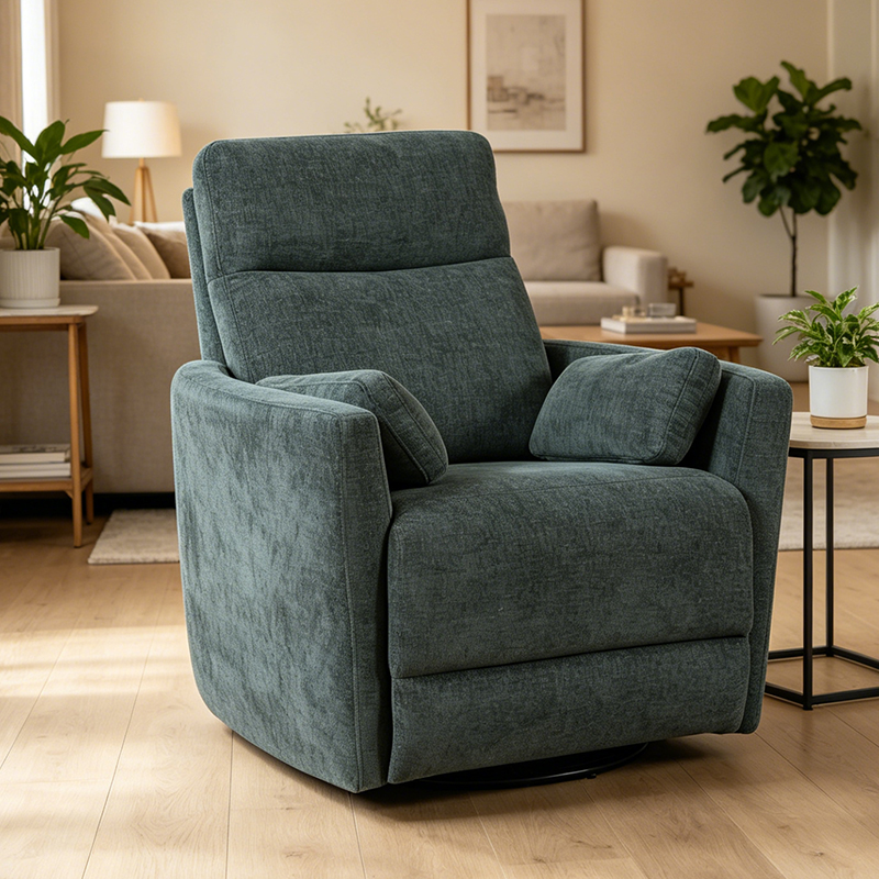 Modern Chenille Swivel Glider Recliner with Pillows