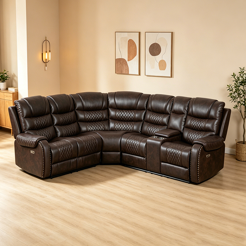 6-Pcs Faux Leather Power Reclining Sectional Couches for Living Room