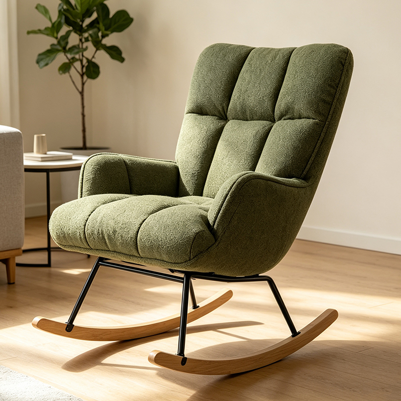 Modern Tufted Rocking Chair With Black Metal Frame